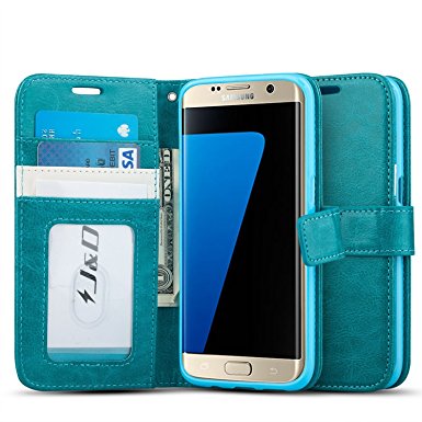 Galaxy S7 Edge Case, J&D [Wallet Stand] Samsung Galaxy S7 Edge Wallet Case Heavy Duty Protective Shock Resistant Wallet Case for Samsung Galaxy S7 Edge (Aqua)