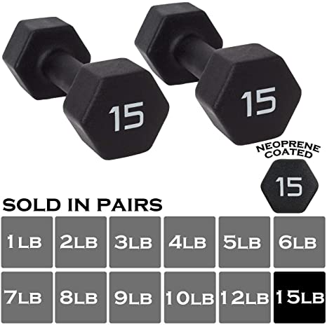 WF Athletic Supply Black Neoprene Dumbbell Set, Non-Slip, Hex Shape, Free Weights Set for Muscle Toning, Strength Building, Weight Loss - Portable Weights for Home Gym Hand Weight