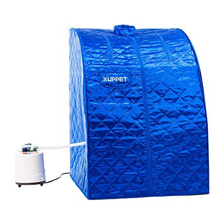 KUPPET Portable Folding Steam Sauna-2L One Person Home Sauna Spa for Full Body Slimming Loss Weight w/Chair, Remote Control, Steam Pot, Foot Rest, Mat (Blue)