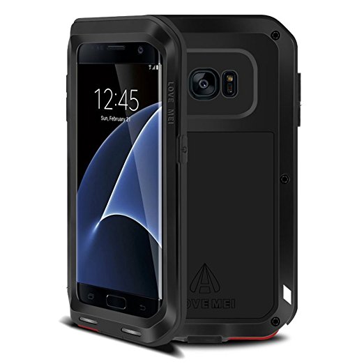 Galaxy s7 edge case,Feitenn Shockproof Dust/Dirt/Snow Proof heavy duty Aluminum Metal Military Protection Case for S7 edge Tempered glass as gift (Black)