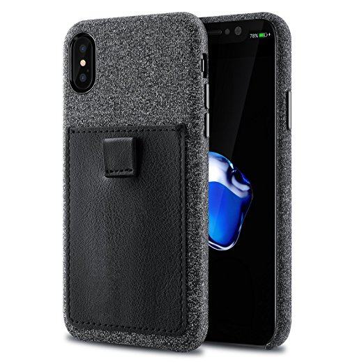 iPhone X Wallet Phone Case, Willnorn iPhone 10 Premium Slim PU Leather Canvas Back Case Cover With Protective Bumper And Credit Card Holder For Apple iPhone X (Black)