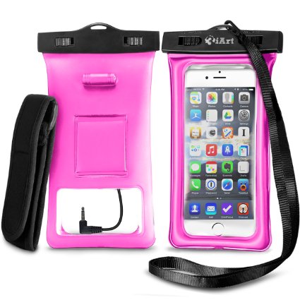 Floatable Waterproof Case Dry Bag with Armband and Audio Jack for iPhone 6, 6 plus, 6s, 6s plus, 5, 5s, 4, Andriod; Eco-Friendly TPU construction Waterproof Bag and IPX8 Certified to 100 Feet by 3iART