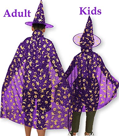Halloween Party Costumes Girls Women Boys Adults Witch Wizard Cosplay Cape Role Play Dress up Cloak with Pointed Hat