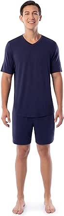 Fruit of the Loom Mens 360 Stretch Short Sleeve V-Neck Top and Short Sleep Pajama Set