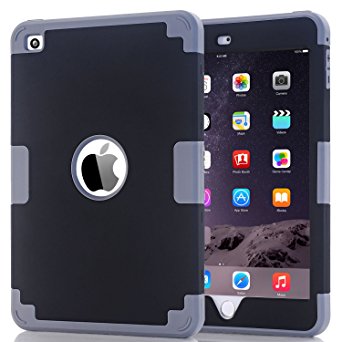 iPad Mini 2 Case,iPad Mini Case, iPad Mini 3 Case,iPad Mini Retina Case, BENTOBEN Anti-slip Shock-Absorption Silicone PC High Impact Resistant Hybrid Three Layer Armor Protective Case Cover Black&Gray