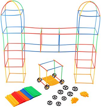 Building Toys For Kids 400 Set Straws and Connector   Wheels - Colorful and Strong Kids Construction Toys With Special Connectors - Great Gift Building Blocks For Boys And Girls - Original - By Play22