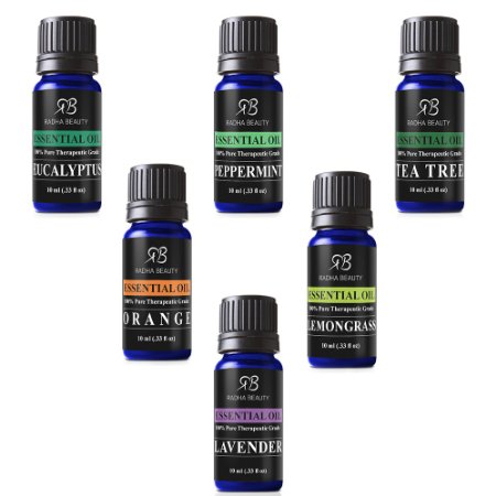 Aromatherapy Essential Oils Top 6 Gift Set - 100% Pure Premium Therapeutic Grade Oils kit - 6/10 Ml (Lavender, Tea Tree, Eucalyptus, Lemongrass, Orange, Peppermint)