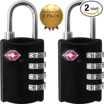 TSA Luggage Locks (2 Pack) for Travel Bags and Suitcases - 4 Digit Combination Padlocks - Select Your Colors