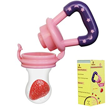 Biubee Baby Food Feeder-Silicone Teether Nibbler with Fresh Fruits Vegetable for Toddlers Pink(S)