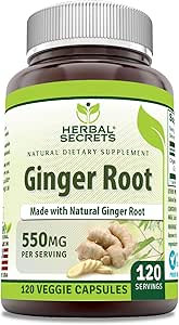 Herbal Secrets Ginger Root Supplement | 550 Mg Per Serving | 120 Veggie Capsules | Non-GMO | Gluten Free | Made in USA