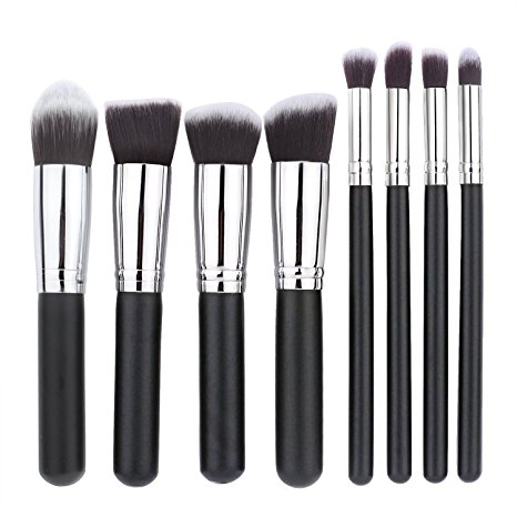 BESTOPE® Makeup Brush Set Cosmetics Foundation Blending Blush Eyeliner Face Powder Brush Makeup Brush Kit (8PCS Black Sliver)