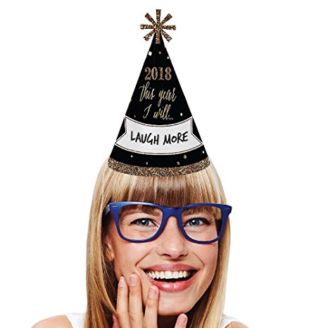 New Year's Eve - Gold - 2018 Cone New Years Eve Resolution Party Hats for Kids and Adults - Set of 8 (Standard Size)