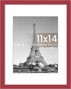 upsimples 11x14 Picture Frame, Display Pictures 8x10 with Mat or 11x14 Without Mat, Wall Hanging Photo Frame, Red, 1 Pack