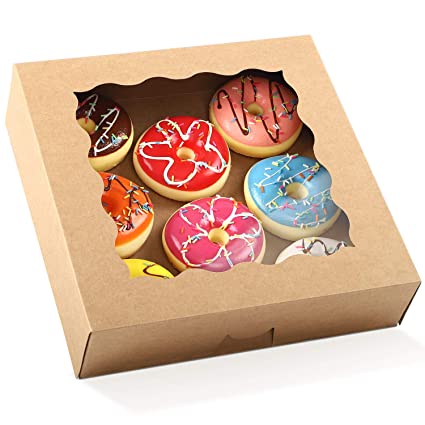 Moretoes 24pcs Brown Pie Boxes 10x10x2.5in Kraft Bakery Boxes Cake Boxes with Window for Pies, Cookies and Muffins