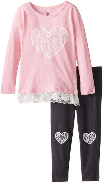 U.S. POLO ASSN. Little Girls' Lace-Heart Tunic and Heart Leggings Two-Piece Set