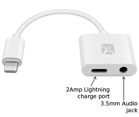 Lightning to 3.5mm Audio Jack   2Amp Charge Adapter for iPhone 7/Plus & iPhone 6/6S/SE/5/5S & iPad, white