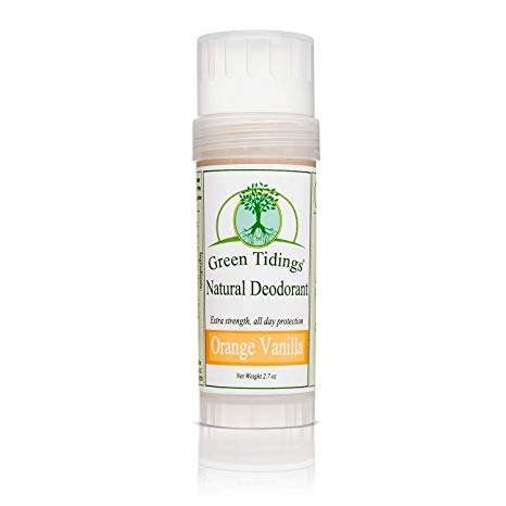 Green Tidings Natural Deodorant - Orange Vanilla 2.7 oz. - Extra Strength, All Day Protection - Vegan - Cruelty-Free - Aluminum Free - Paraben Free - Non-Toxic - Solid Lotion Bar Tube
