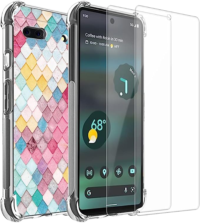 TOPNOW Google Pixel 6A Case (2022), Design with Shockproof Corner and Exquisite Pattern Case, with 2 Pack Tempered Glass Screen Protector, Slim TPU Protective Cover for Pixel 6a-Diamond Lattice