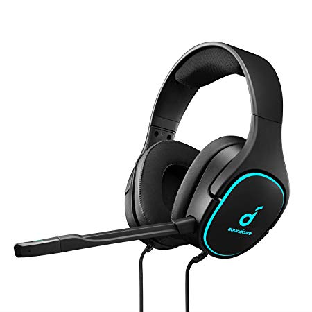 Anker Soundcore Strike 3 Gaming Headset, PS4 Headset, PC Headset, 7.1 Surround Sound, Sound Enhancement for FPS Games, Noise Isolating Mic, LED Light, and Cooling Gel-Infused Cushions