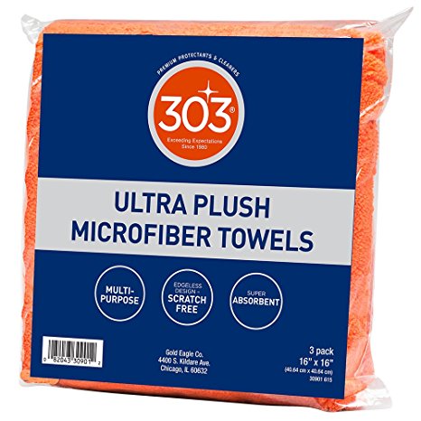 303 Products 30901 16x16 Ultra Plush Microfiber Towels , 3-Pack
