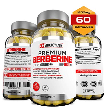 Premium Berberine Supplement 1200mg for Blood Sugar Glucose Metabolism, Weight Management, Immune System Boost, Insulin Support for Diabetes, Cardiovascular & Gastrointestinal Function - 60 Capsules