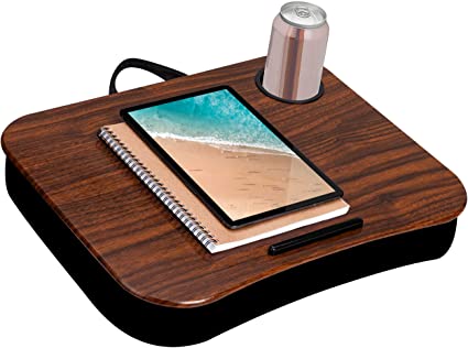 LapGear Cup Holder Lap Desk with Device Ledge - Espresso Woodgrain - Fits up to 15.6 Inch Laptops - Style No. 46324