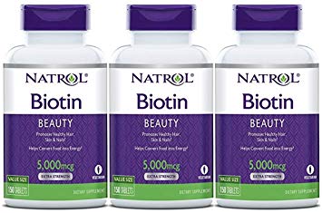 Natrol Biotin Tablets 5,000mcg, Extra Strength, 150 Count (3 Pack)