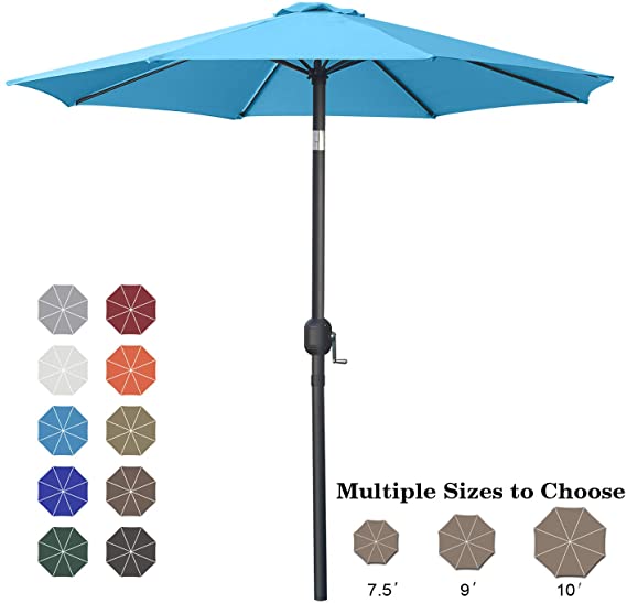 ABCCANOPY 7.5' Patio Umbrella Table Market Umbrella with Push Button Tilt for Garden, Deck, Backyard and Pool, 8 Ribs 13 Colors,Turquoise