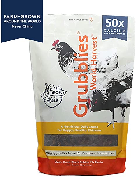 Grubblies World Harvest - New! - 50x More Calcium Than Mealworms, Non-GMO Grubs - a Daily Snack to Treat Your Chickens - 100% Natural and Oven-Dried Grubs for Happy, Healthy Hens