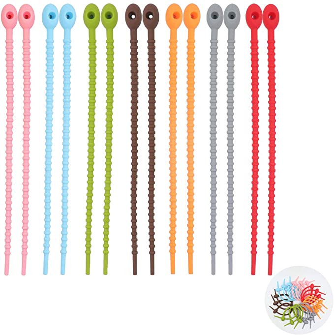 Silicone Ties More Colors, Bread Bags with Twist Seven color Cable Ties, Silicone Zip Ties for Food, Reusable Rubber Cord Ties Snake Ties Multi Use