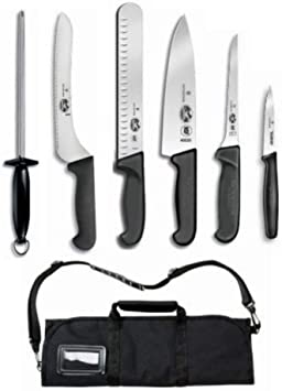 Victorinox Forschner 7 Pc Fibrox Deluxe Culinary Knife Roll Set,Black