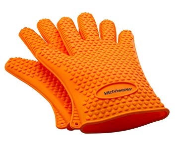 Kitch N’ Wares Heat Resistant Silicone Gloves - Orange - Great for Use in Kitchen Handling High Temperature Food - Protective Oven, Grilling, Baking, Smoking and Cooking Gloves - Easier Than Mitts