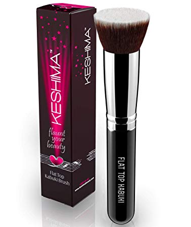 Flat Top Kabuki Foundation Brush By Keshima - Premium Makeup Brush for Liquid, Cream, and Powder - Buffing, Blending, and Face Brush
