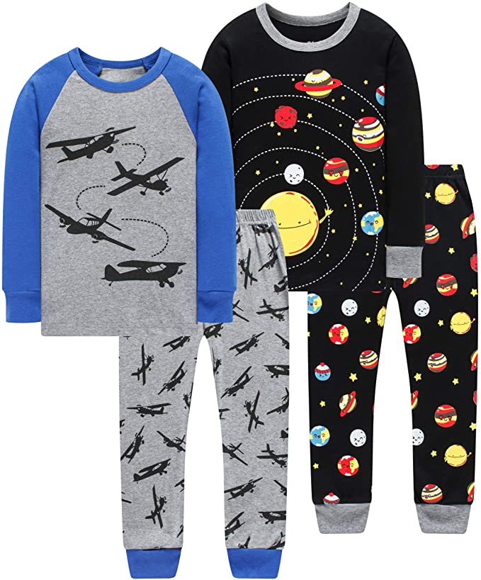 shelry Pajamas for Boys and Girls Kids Dinosaur Sleepwear Baby Christmas Clothes Toddler Children 4 Pieces Pants Set