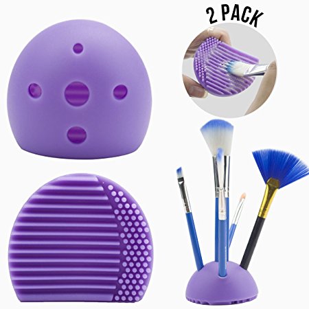 IBEET Cleaning Makeup Brush Holder,Makeup Organizer,Egg Cleaner Holder Silicone Washing Brush Scrubber Board Cosmetic Clean Tools, Purple, 2 PCS