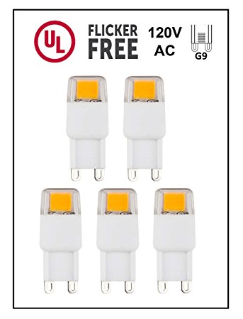 CBConcept UL-Listed, G9 LED Light Bulb, 5-Pack, Epistar COB 1.7 Watt, 220 Lumen, Not Dimmable, Warm White 3000K, 360° Beam Angle, 120 Volt, 25W Equivalent, Halogen G9 Replacement Bulb