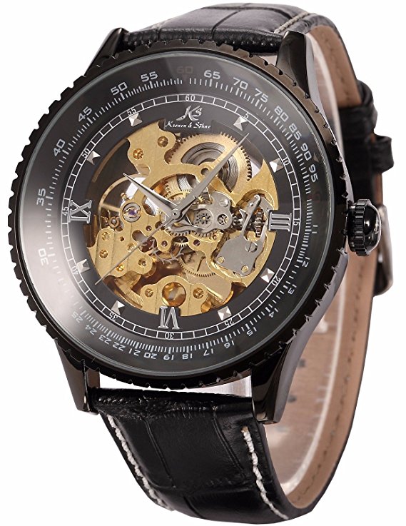 Ks Royal Carving Mechanical Skeleton Black Men's Wrist Watch KS114