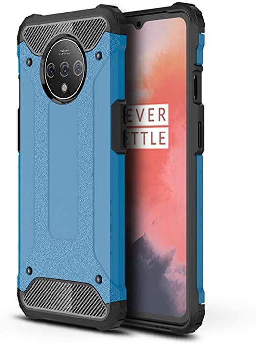 OnePlus 7T Case, TPU  PC Iron Armor Shockproof Designed Case，Full Body Dual Layer Rugged Cover for OnePlus 7T Case (Blue)