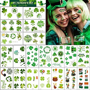 169Pcs St. Patrick's Day Temporary Tattoos Sticker, COKOHAPPY 20 Sheets Body Temporary Tattoos Decorative Stickers for Saint Patrick's Day Party Favor Decoration