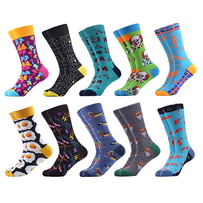 WeciBor Men's Dress Party Crazy Colorful Funny Cotton Crew Socks Packs