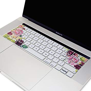 TOP CASE - Ultra Slim Silicone Keyboard Cover Skin Compatible with MacBook Pro 13" 15" with Touch Bar A1706/A1707/A1989/A1990 (Release 2018 & 2017 & 2016) - Watercolor Roses Graphics