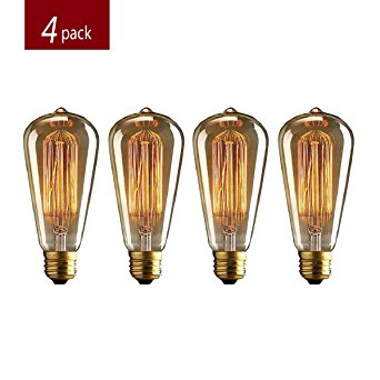 Edison Bulb 60W, AdiyZ Vintage Filament ST64 Edison Incandescent Light Bulbs 4 Pack