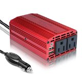 BESTEK 300W Dual 110V AC Outlets Power Inverter Car DC 12V to 110V AC Car Inverter with 31A Max Dual USB Charging Ports for Smartphones Tablets and More