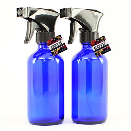 2 Pack of COTU (R) New, Empty, High Quality, Large 8 oz Cobalt Blue Glass Spray Bottles with Black Trigger Sprayers (Perfect for Essential Oil Blends, DIY Cleaning and More)