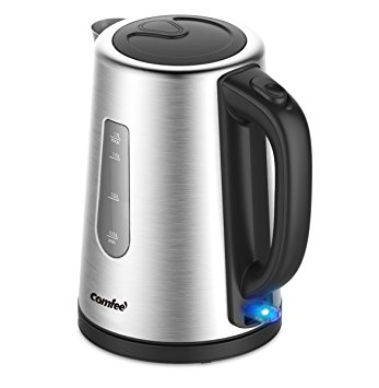 COMFEE' 1.7 Liter Premium 304 Food Grade Stainless Steel Cordless Electric Kettle. Auto Shut Off with Boil-Dry Protection, 1500 Watts, Silver