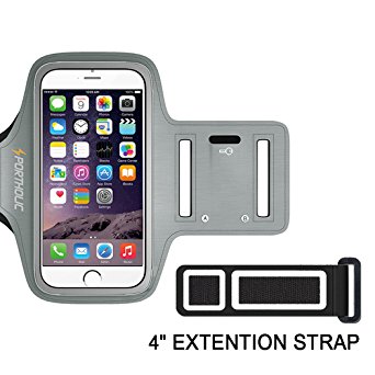 PORTHOLIC Water Resistant Sports Armband Plus Extention Strap- With Key Holder,Cable Locker,Cards Holder For iPhone 7/6/6S/5/5C/5S,Galaxy S6/S5/S4 ((5.1 inch Grey)
