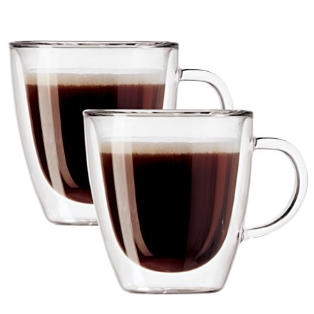 Oggi 6584 Double Walled Insulated 3 oz Borosilicate Glass Espresso Mugs (Set of 2), Clear.