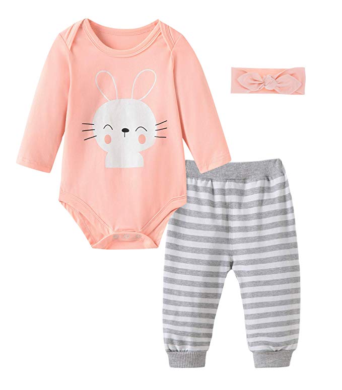 Fiream Baby Girls Cotton Bodysuit Longsleeves Cartoon Clothing Sets