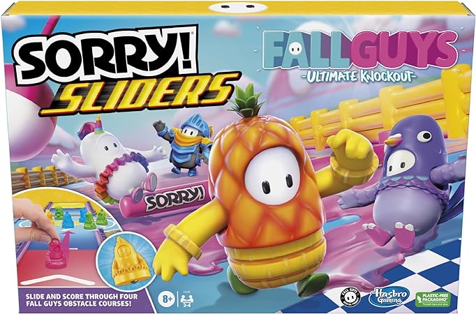 Hasbro Gaming Sorry! Sliders Fall Guys Ultimate Knockout Board Game for Kids Ages 8 and Up, Exciting Twist on The Classic Hasbro Family Board Game