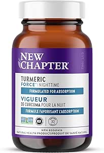 New Chapter Turmeric Supplement   Sleep Aid - Turmeric Force Nighttime for Sleep Support with Valerian Root   Ginger   NO Black Pepper Needed   Non-GMO Ingredients - 48 Vegetarian Capsule